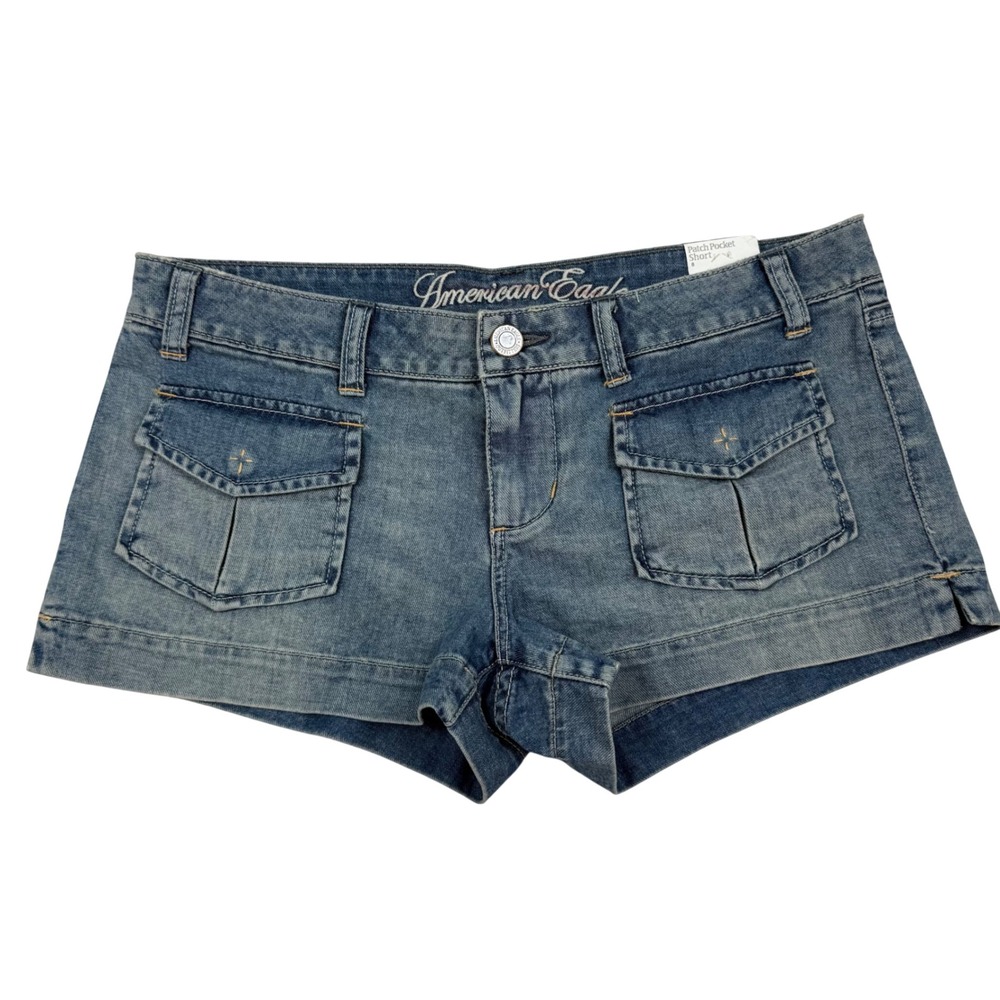 VTG Y2K American Eagle Cargo Pocket Mini Micro Shorts Ultra Low Rise Size 8